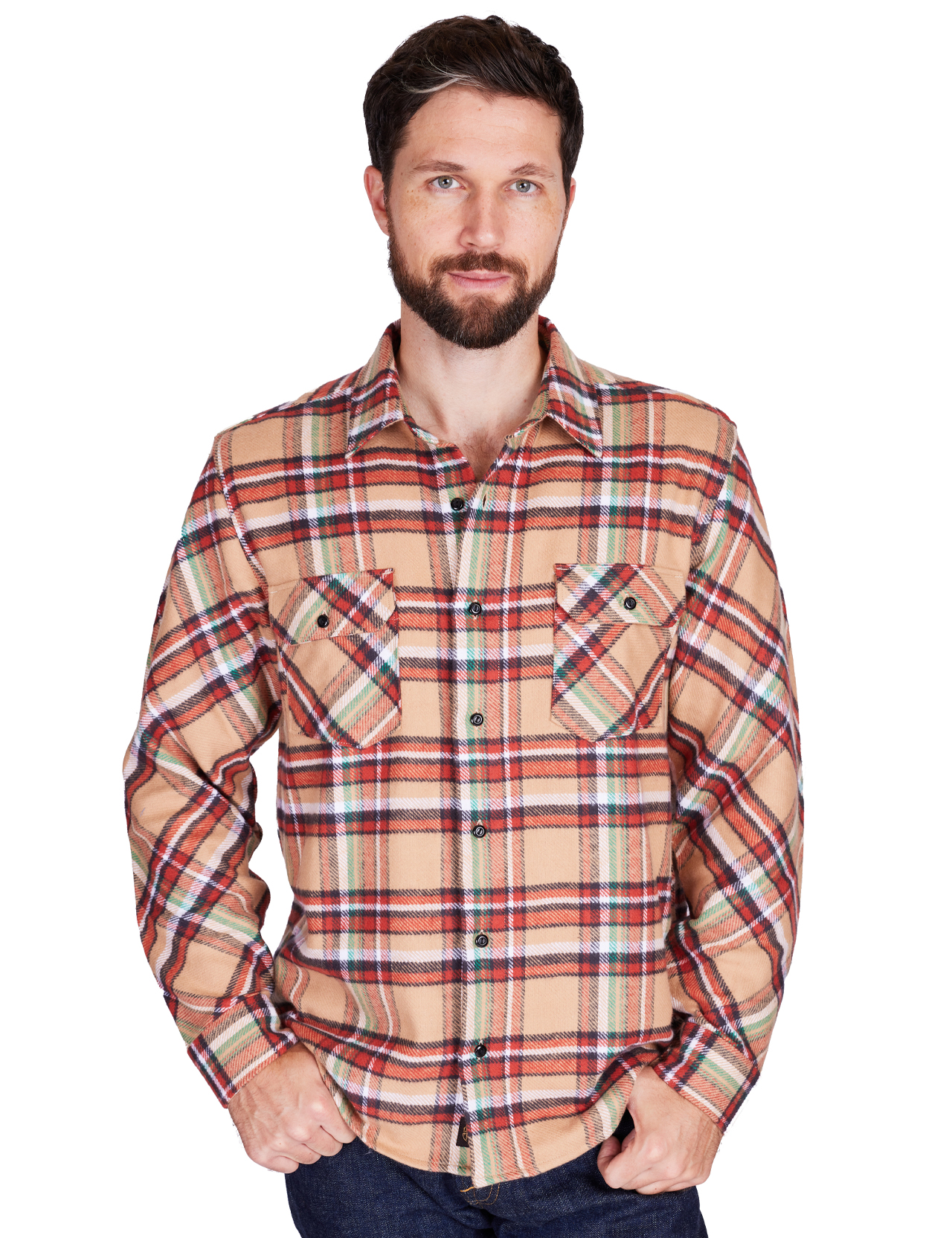 Indigofera - Bryson Flannel Check Shirt - Beige/Red/White/Green