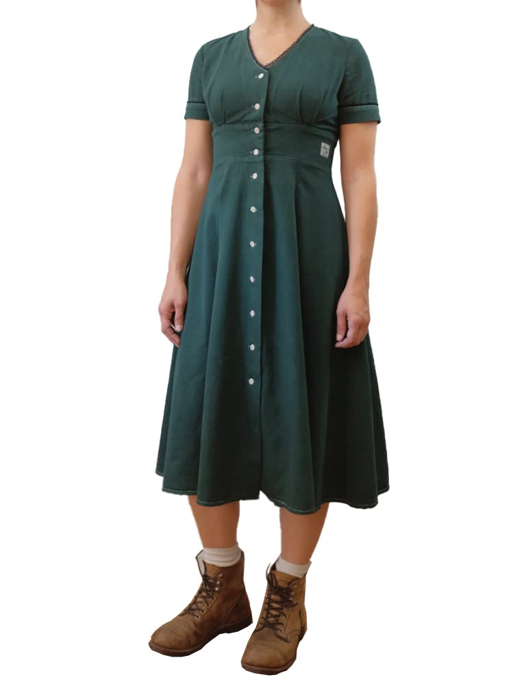 Hens Teeth Womens Herringbone Dress Green