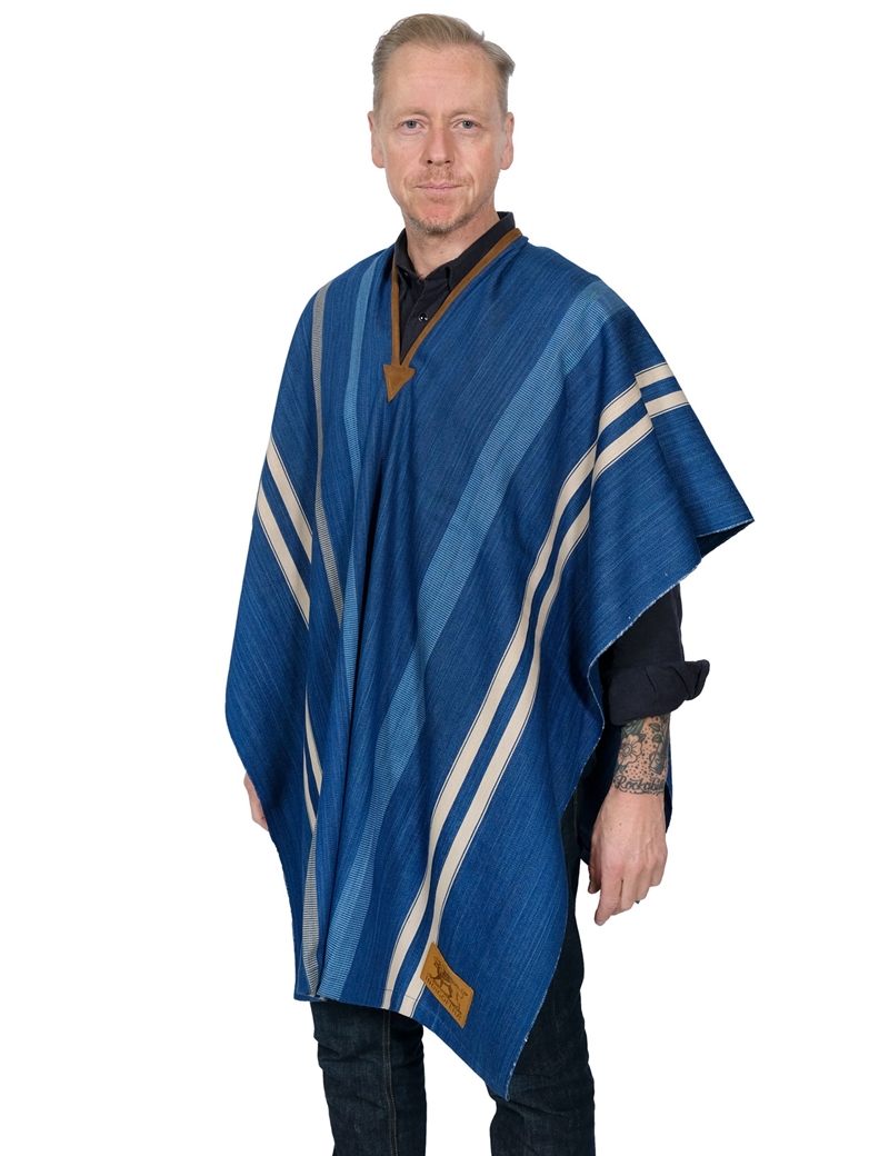Indigofera Poncho Japanese Cotton/Wool Indigo/White Stripe