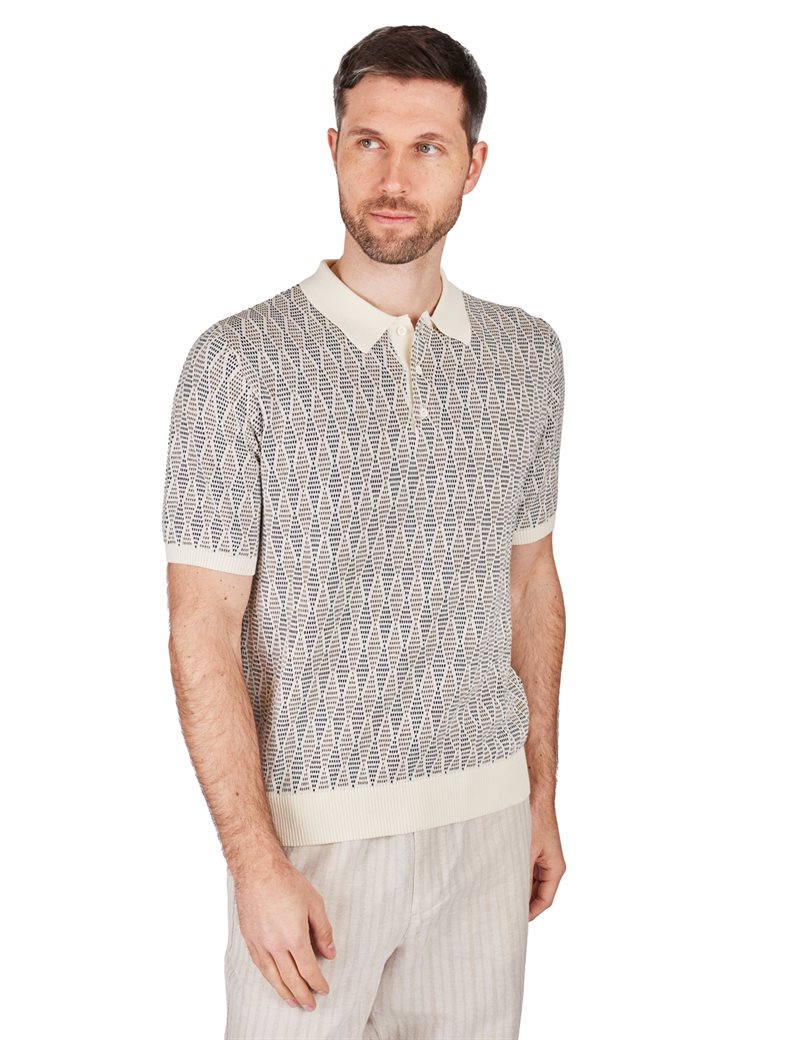 Maglificio GRP Diamond Button Polo Shirt Brown/Ecru