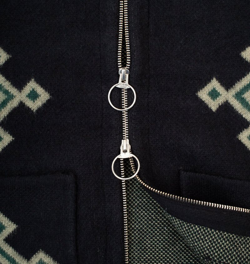 PENDLETON 別注 JACQUARD KNIT CARDIGAN Pendleton - Jacquard Motif Zip Cardigan - Black