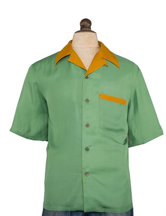 FLEURS DE BAGNE - TWO-TONE BOWLING SHIRT - GREEN/MUSTARD