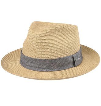 Brown Woven Braid Brim Straw Fedora Fedoras Hat Hats Plaid Ribbon Band Sz L/XL 