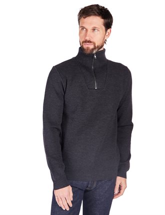 NITTO - YOURI 1/4 WOOL ZIP PULLOVER SWEATER - ANTHRACITE