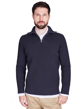 S.N.S. HERNING - FENDER-I SHORT ZIP SWEATER - DARK NAVY