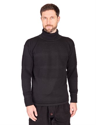 S.N.S. HERNING - FISHERMAN SWEATER HØJ HALS - BLACK VOID