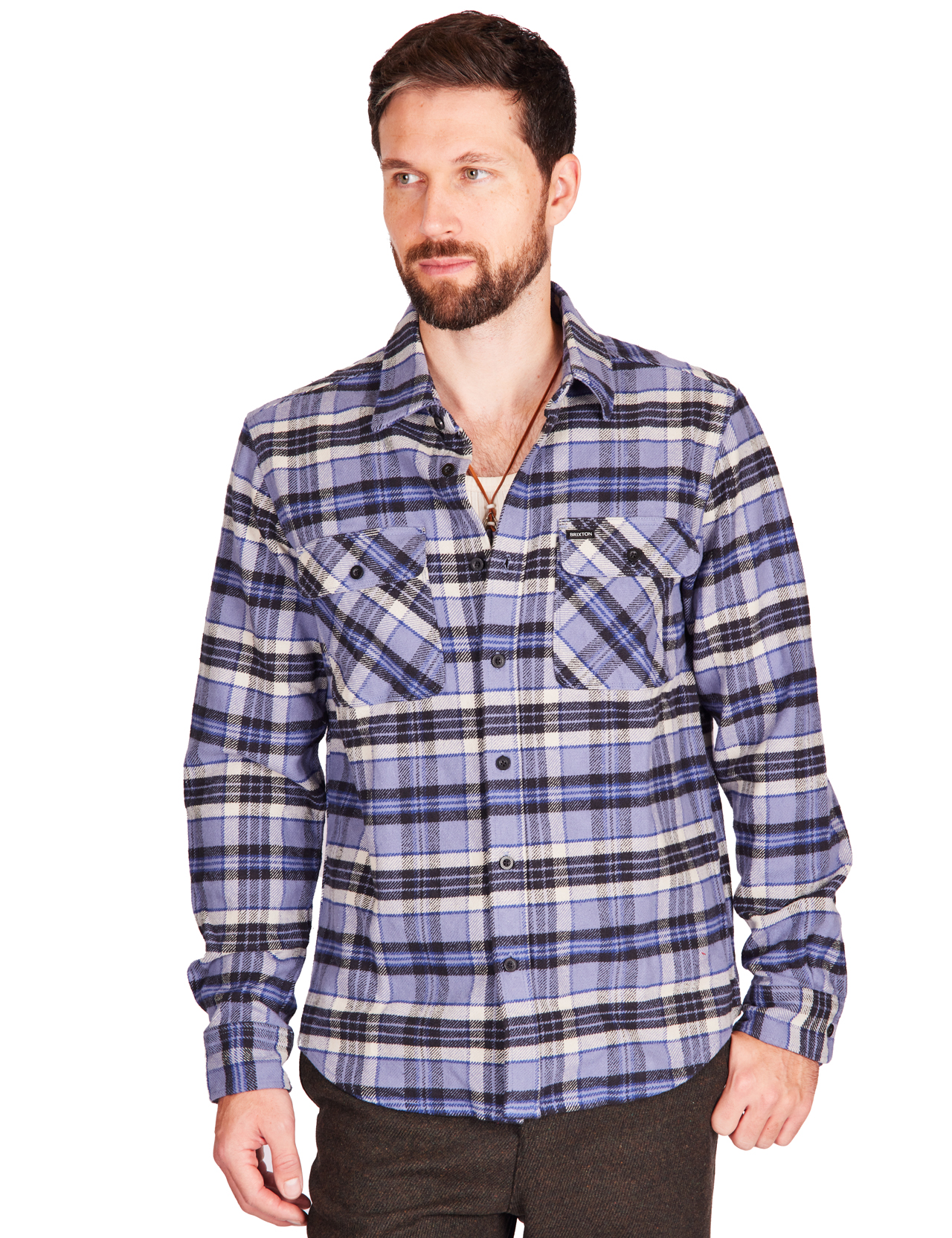 Brixton - Bowery Heavy Weight Flannel - Flint Blue/Black/Mineral Grey