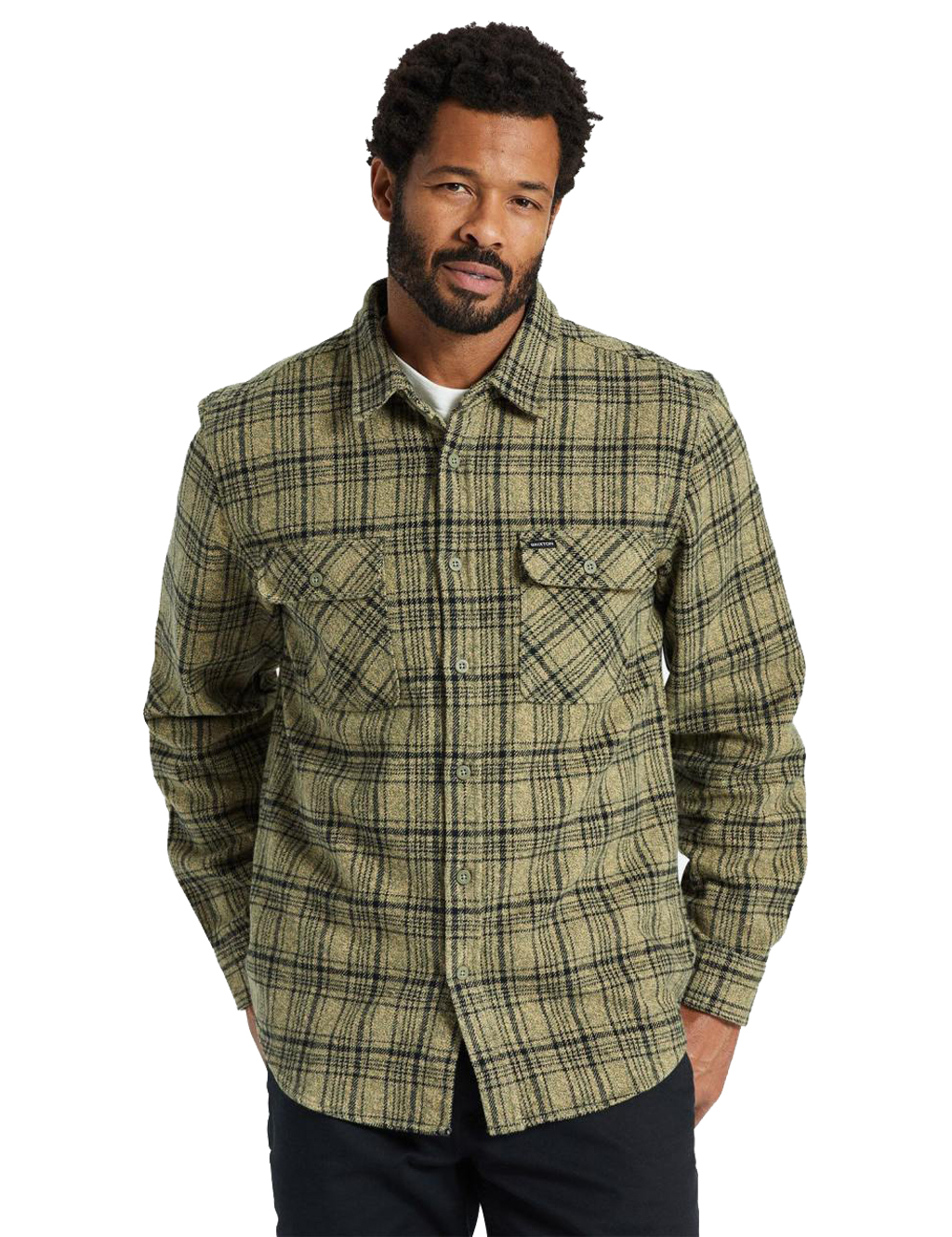 Brixton---Bowery-Heavy-Weight-Flannel---Military-Olive-Black1