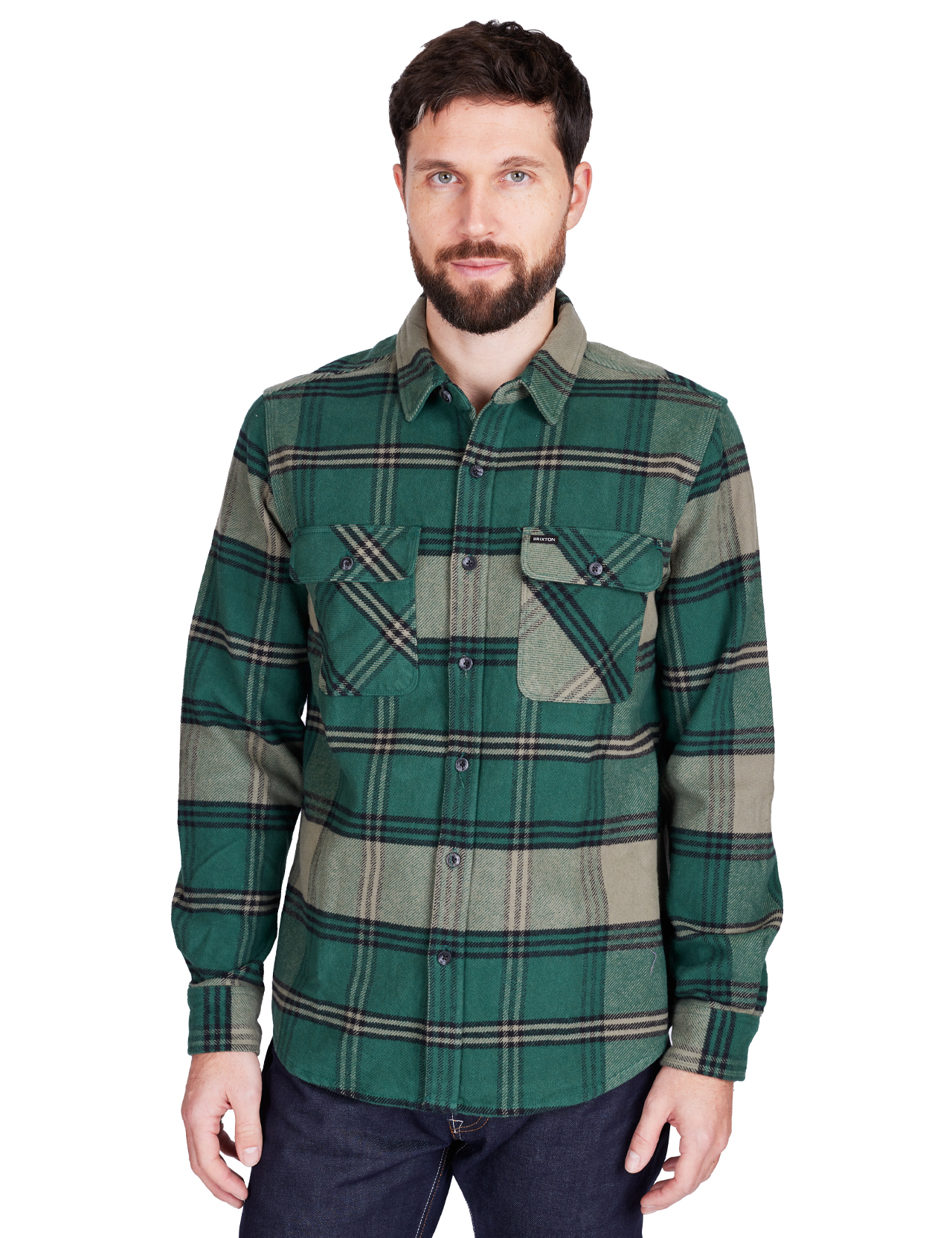 Brixton---Bowery-Heavy-Weight-Flannel---Pine-Needle-Olive-Surplus--1