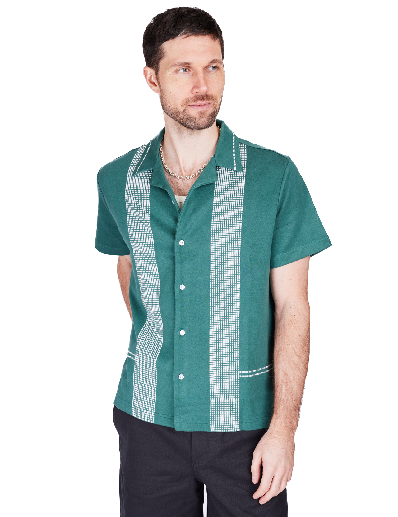 Brixton---Bunker-Jacquard-Camp-Collar-Woven-Shirt---Trekking-Green--12