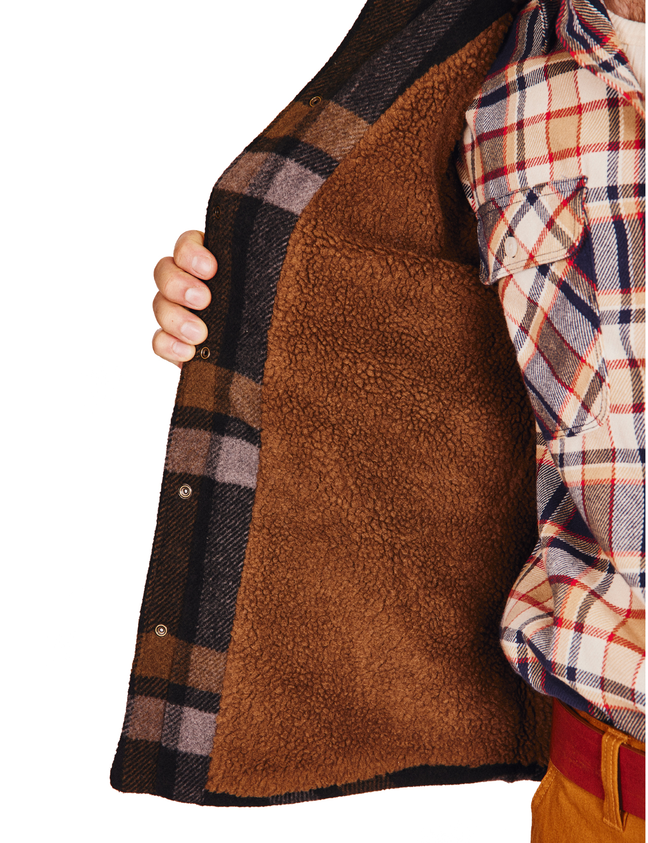 Men's Durham Sherpa Lined Jacket in Washed Navy/Beige Plaid