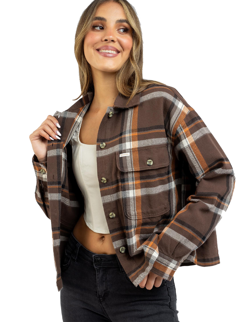 Brixton---Womens-Bowery-Flannel-Shirt---Seal-Brown-1