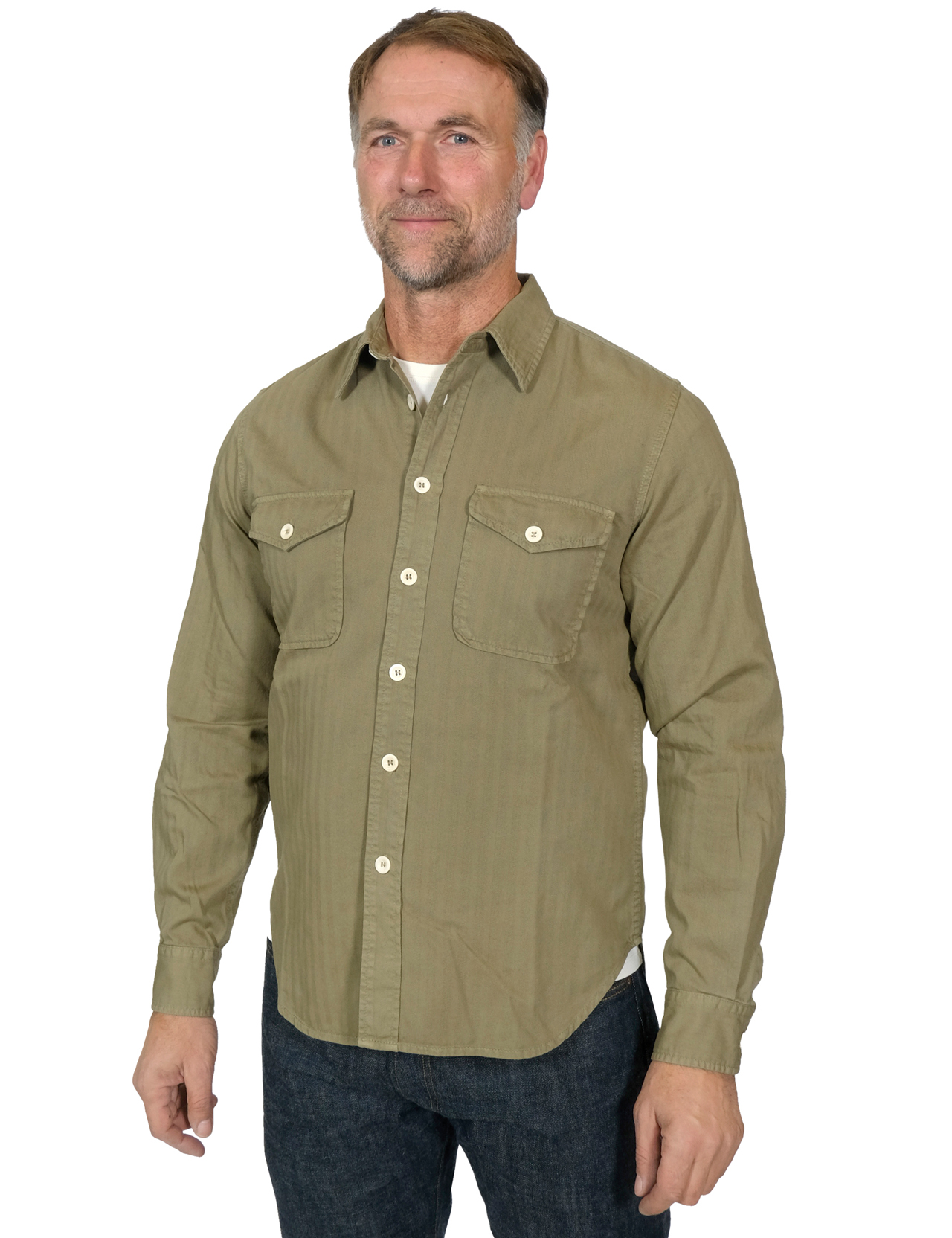 Captain-Santors---Navy-Herringbone-Shirt---Olive1