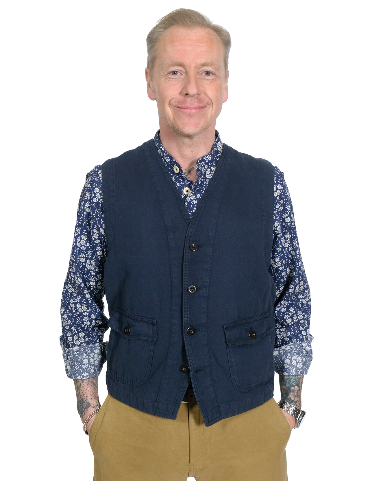 Chesapeakes - St. Michel Linen Work Vest - Navy Blue