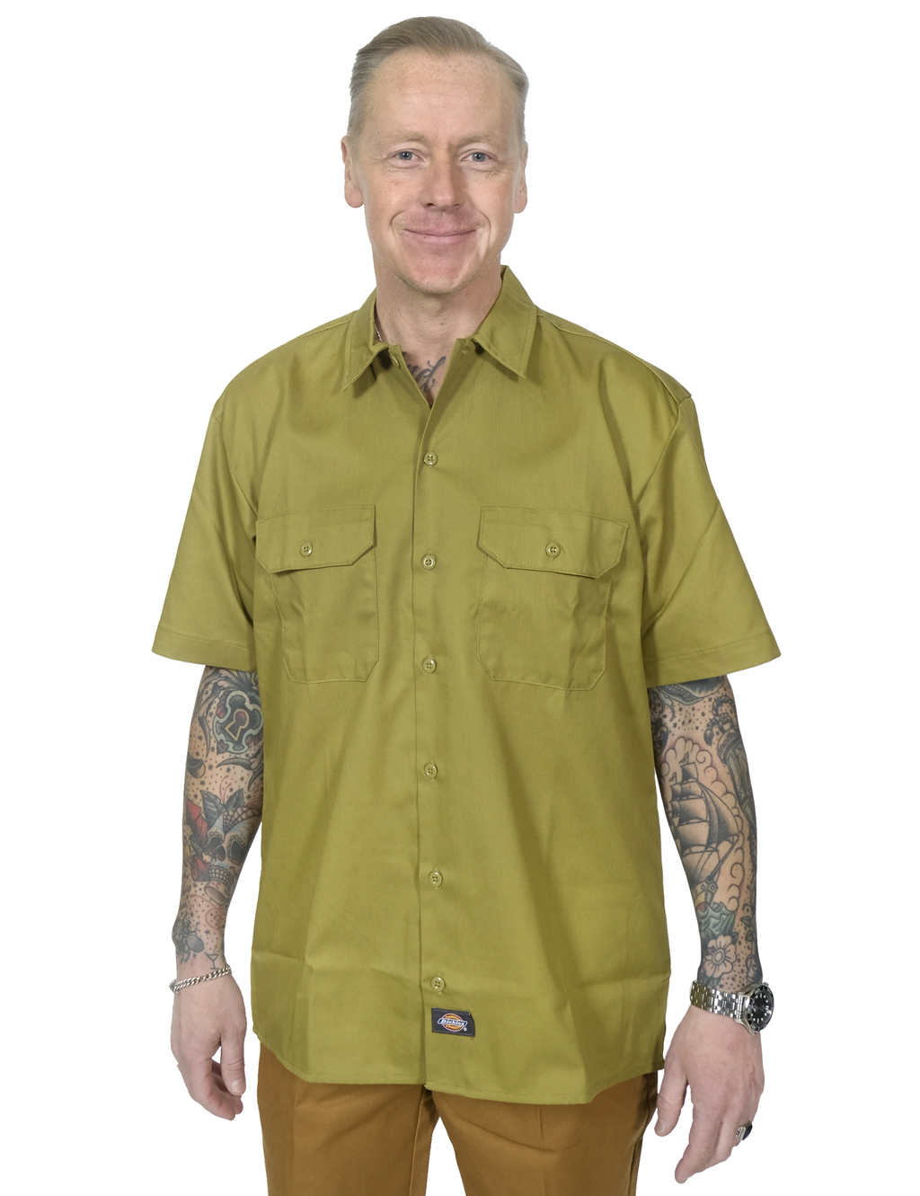 Dickies---Short-Sleeve-Work-Shirt---Green-Moss-1