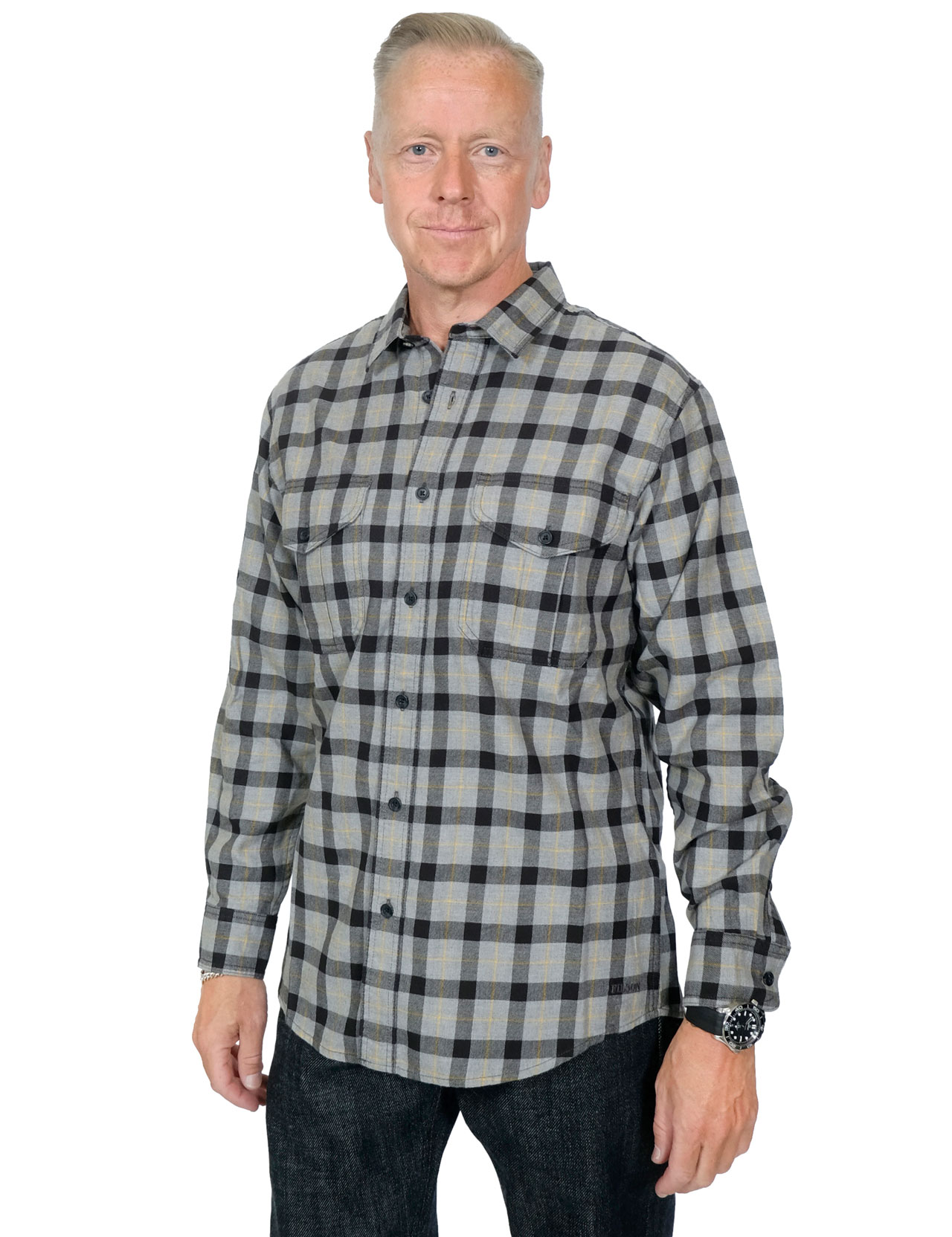 Filson - Lightweight Alaskan Guide Shirt - Gray Heather/Black/Yellow