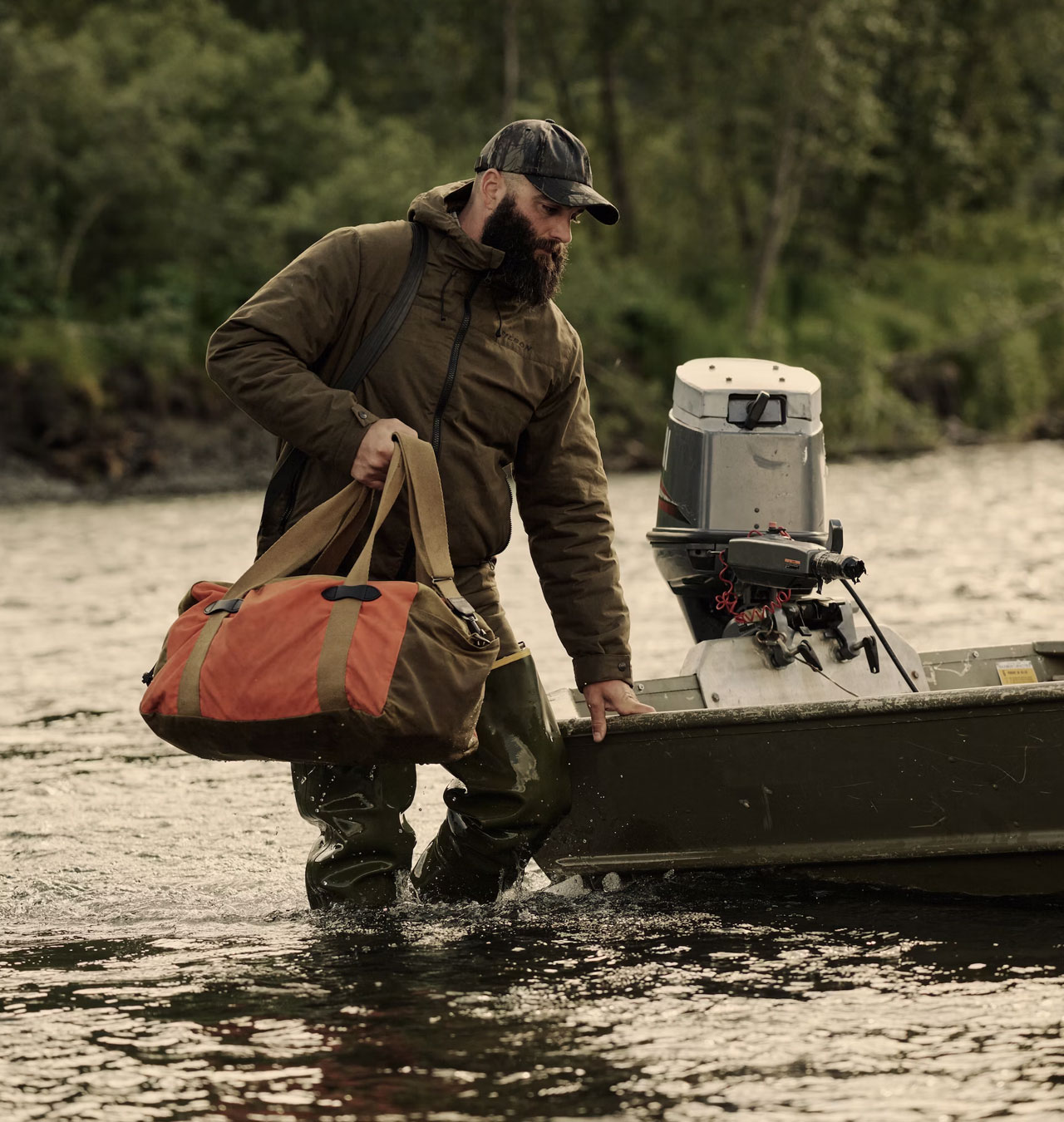 Filson - Medium Tin Cloth Duffle Bag - Dark Tan/Flame