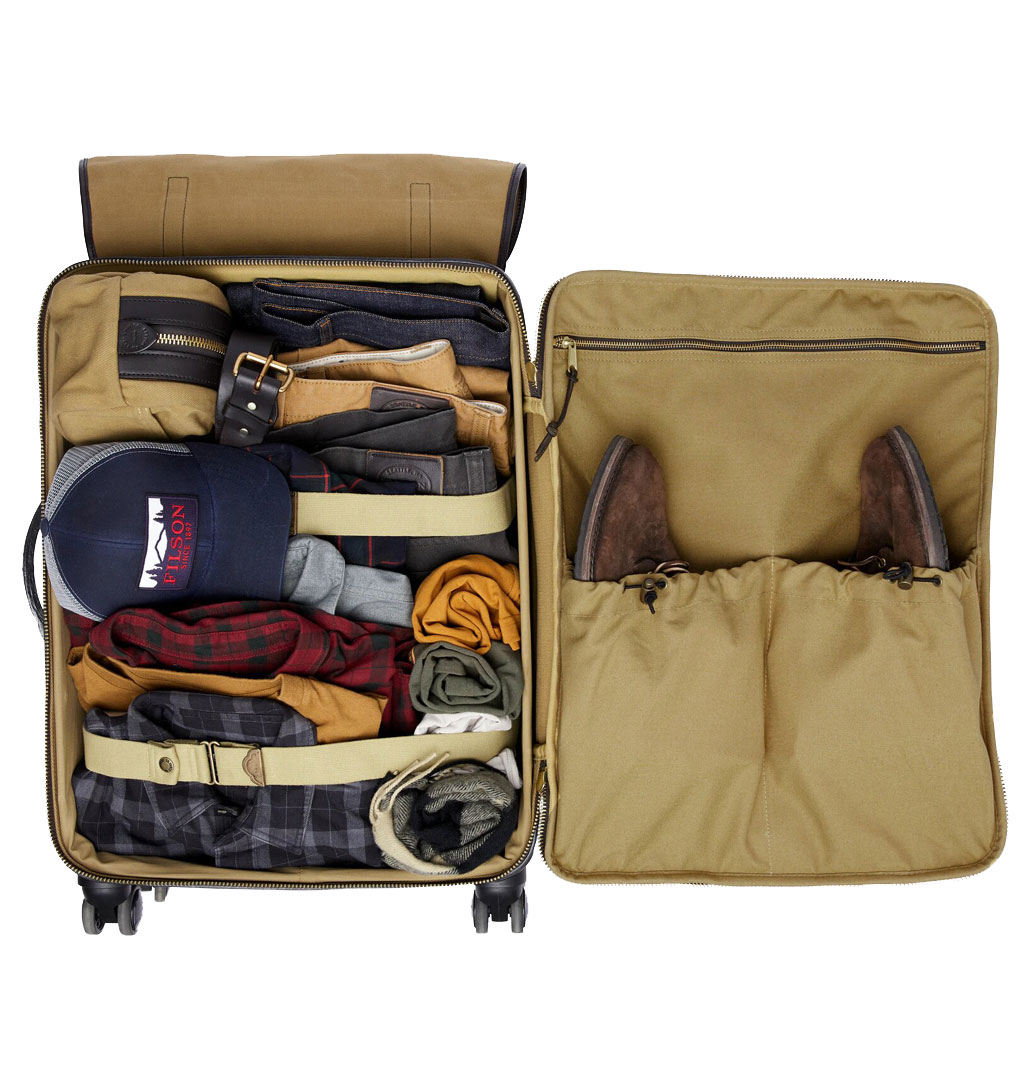 Filson Rugged Twill Rolling 4Wheel CheckIn Bag Tan