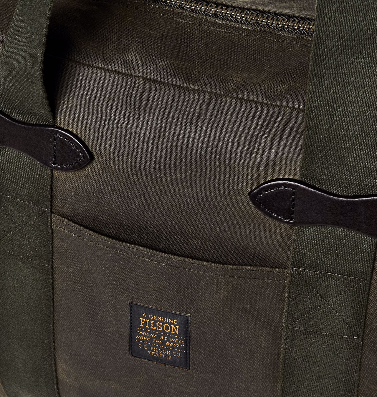 Filson Tin Cloth Zipper Tote Bag Otter Green