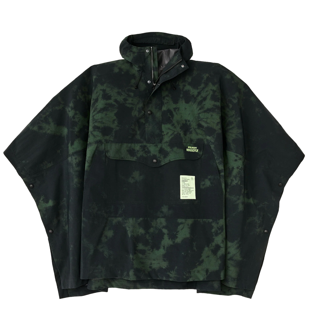 Filson-X-Housefly---Rain-Poncho-Plainweave-Warp-Stretch---Dark-Green-Tie-Dye-1