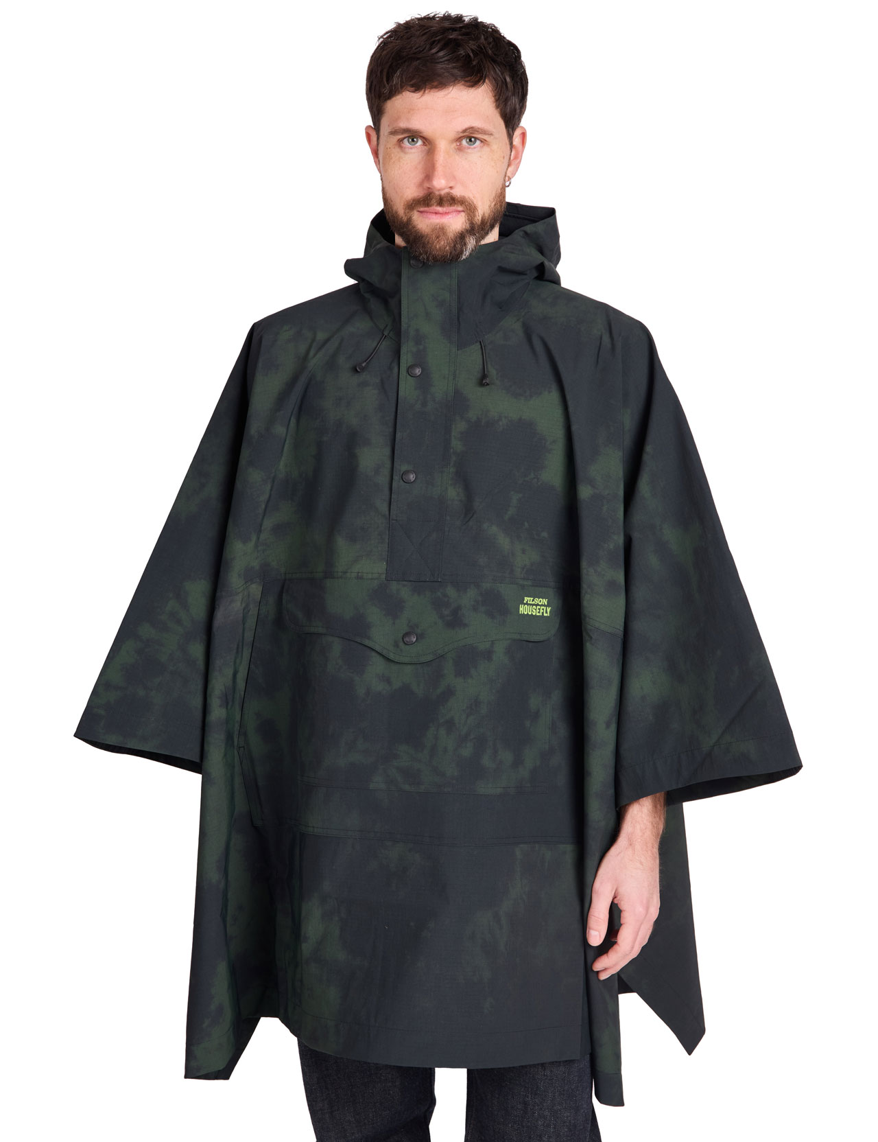 Filson X Housefly - Rain Poncho Plainweave Warp Stretch - Dark Green Tie Dye