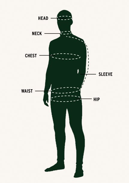 Filson Fit Guide and Size Charts cm