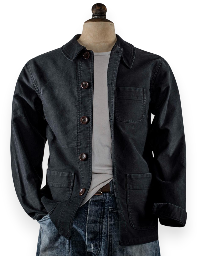 Fleurs De Bagne - Le ´Bourgeron´ Moleskine French Chore Coat Jacket - Black