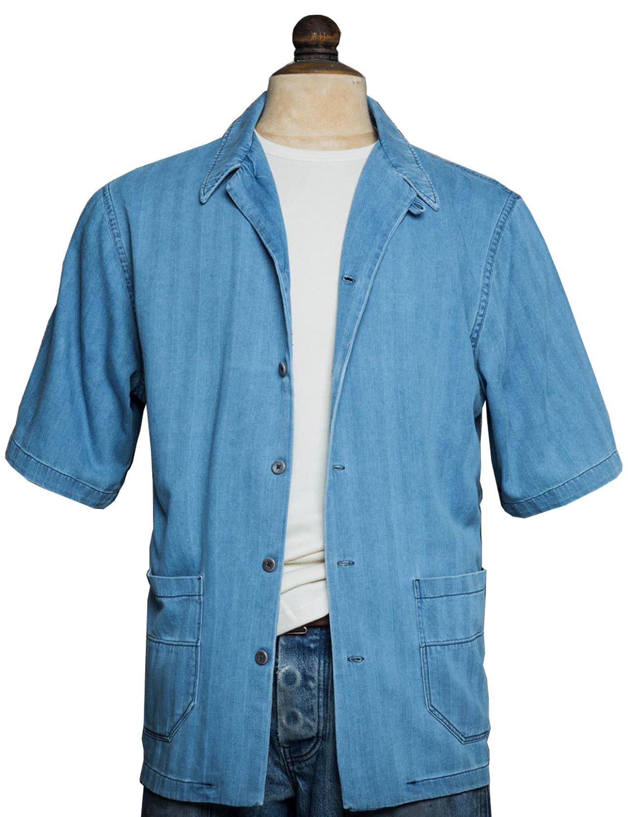 Fleurs de Bagne - La Chemisette ´Cuba 2 Pockets´ - HBT Indigo Stoned