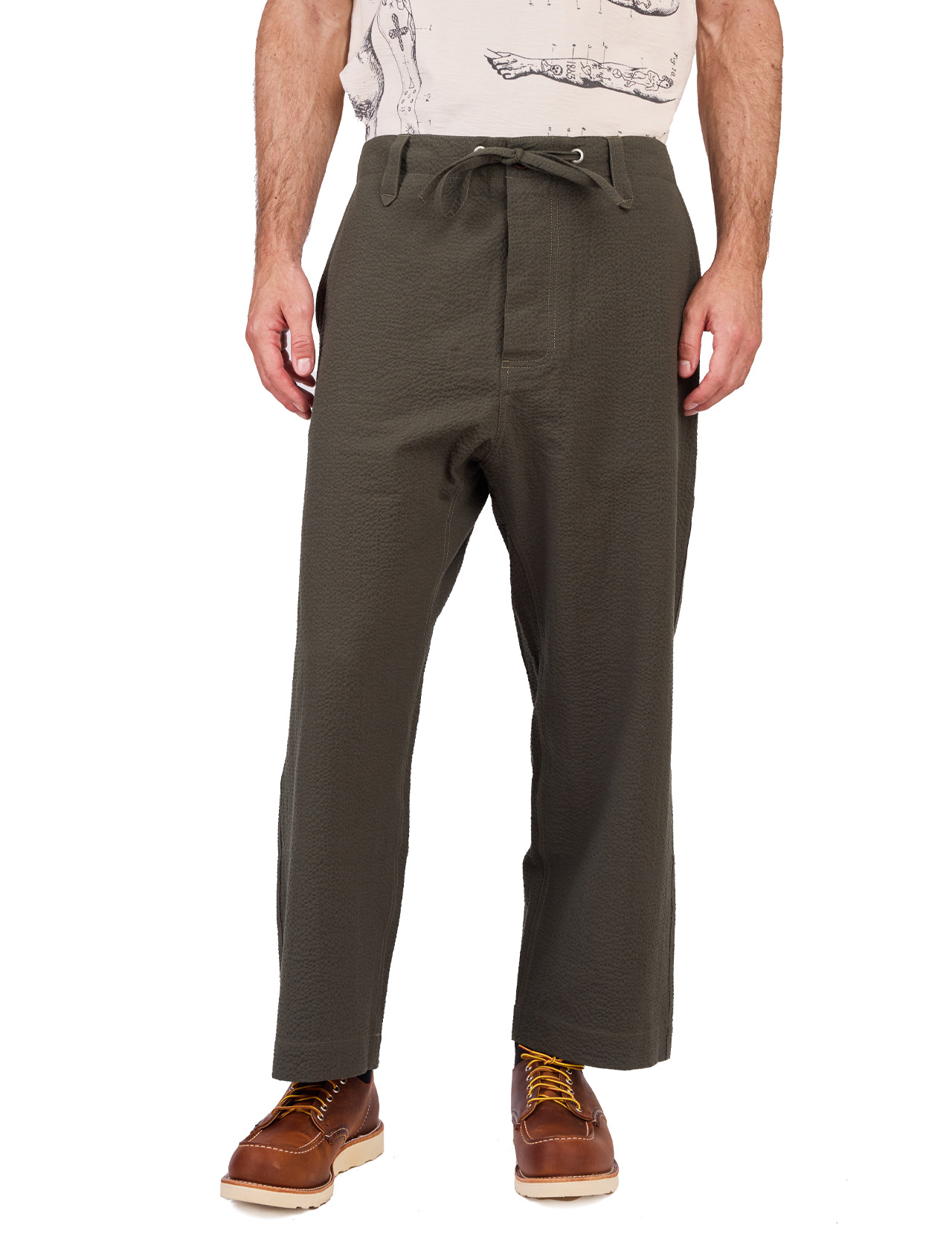 Fleurs de Bagne - Le Pantalon Nervi Seersucker - Khaki