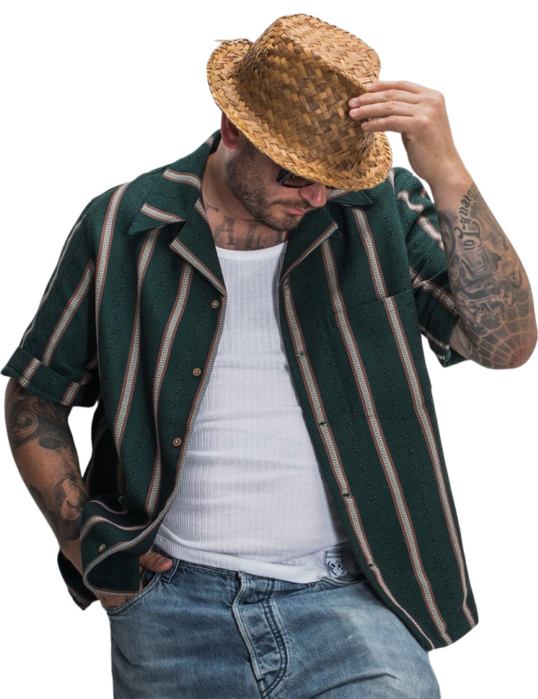 Fleurs-de-Bagne---Short-Sleeves-50s-Shirt---Azteque-Green-1