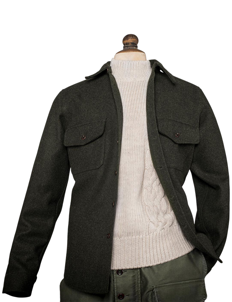 Fleurs-de-Bagne---The-Heavy-Wool-Baroudeur-Overshirt---Khaki-Green