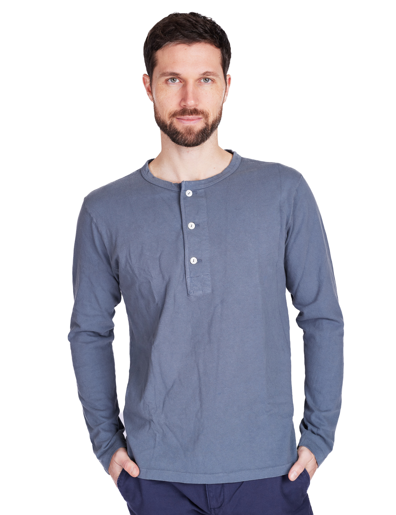 Freenote Cloth - 13oz Long Sleeve Henley - Faded Blue