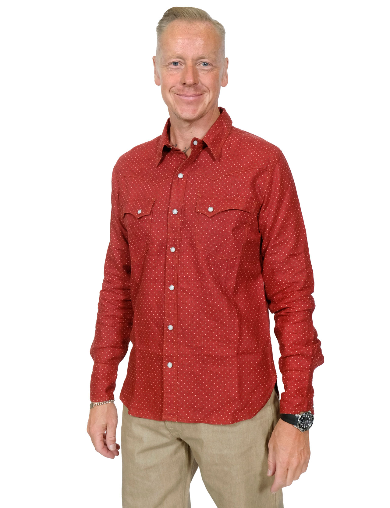 Freenote Cloth - Calico Linen Western Shirt - Red Polka Dot