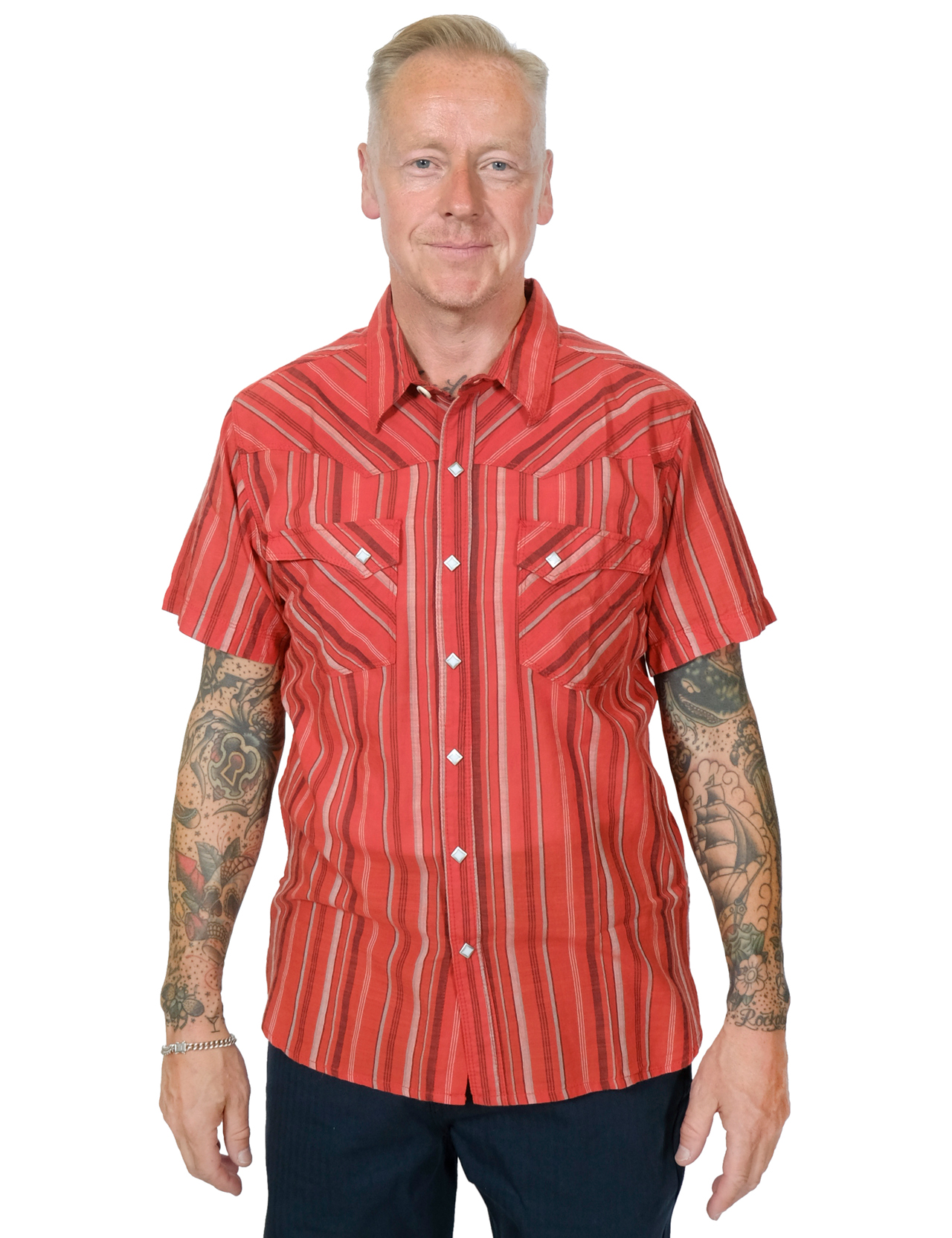 Freenote Cloth - Calico Short Sleeve Western Shirt - Red Stripe
