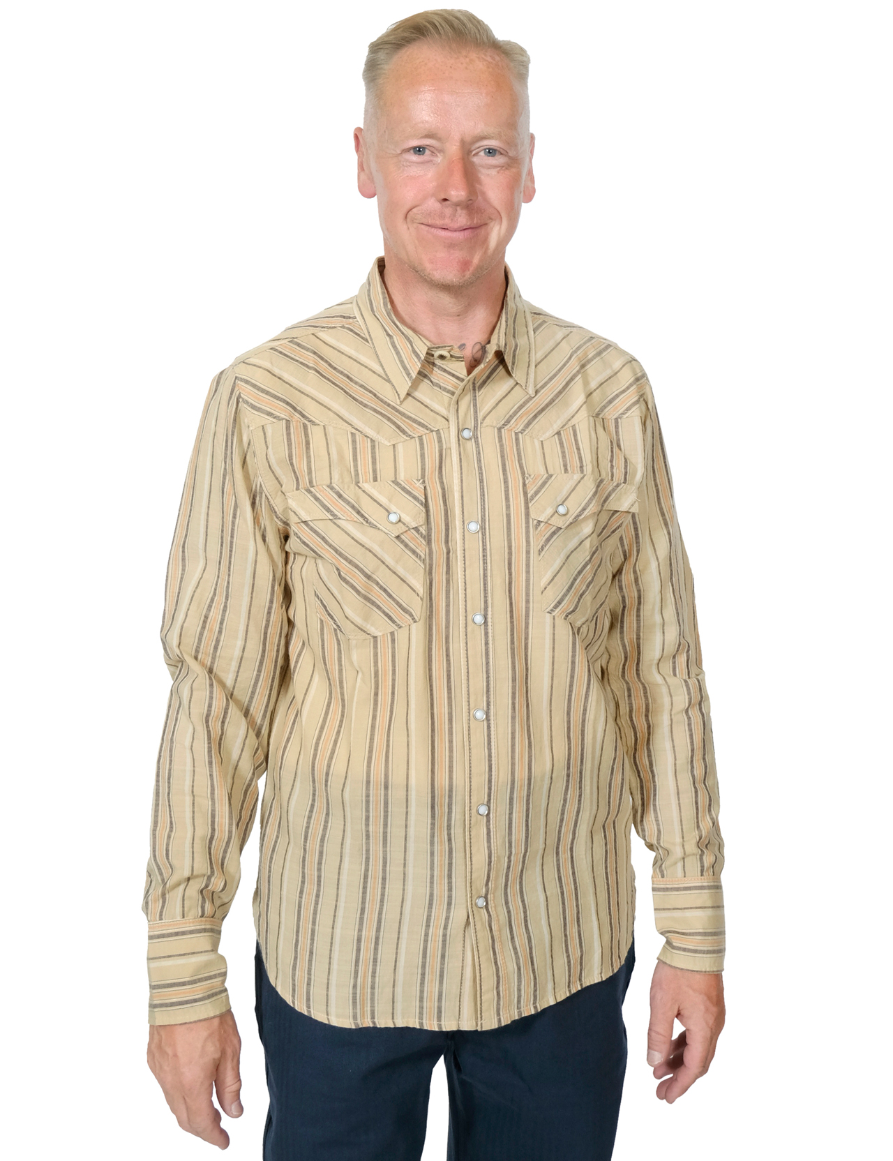 Freenote Cloth - Calico Western Shirt Stripe - Tan | Sverige