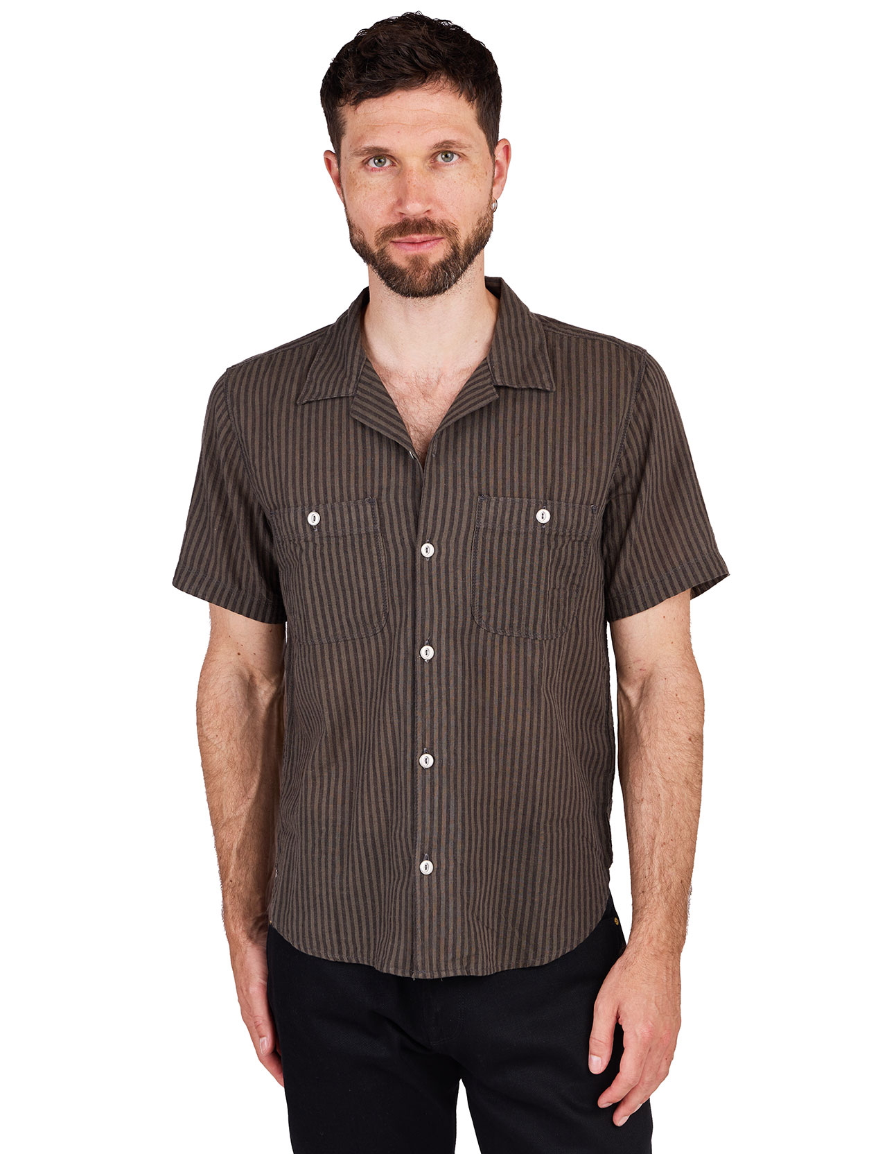 Freenote Cloth - Dayton Short Sleeve Shirt - Black Stripe