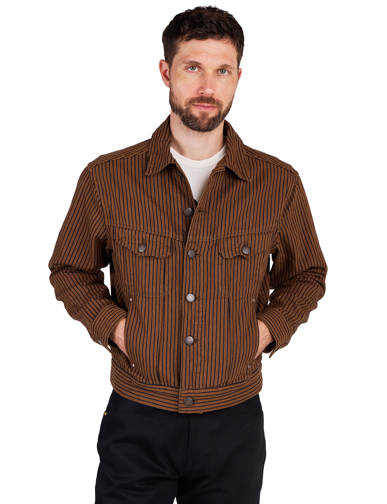 Freenote Cloth - High Low Jacket - Brown Herringbone Dobby