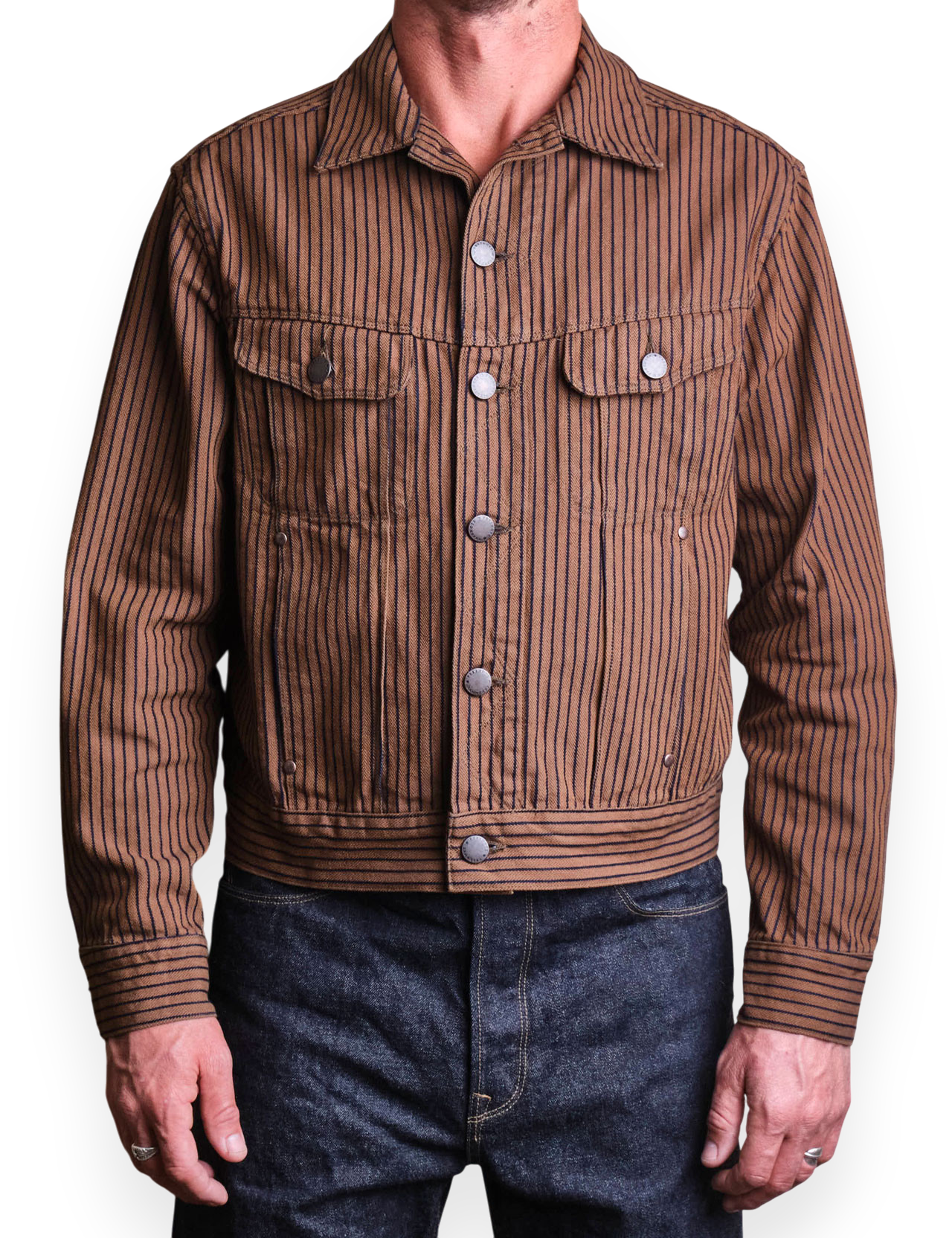 Freenote Cloth - High Low Jacket - Brown Herringbone Dobby