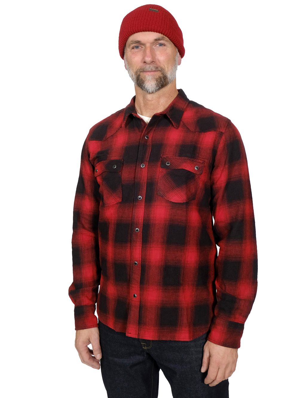 Freenote Cloth - Modern Western Plaid Shirt - Red Shadow