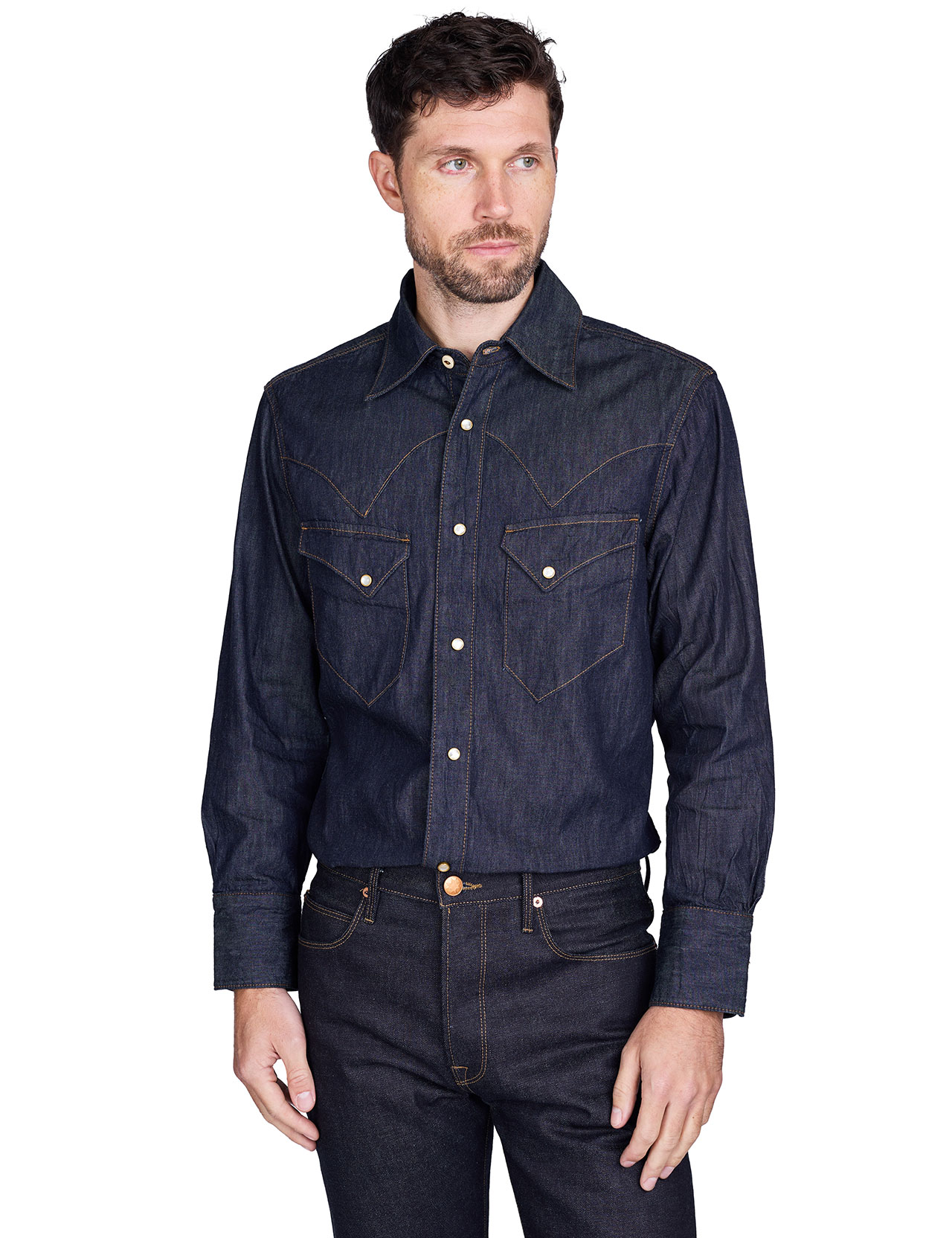 Freenote Cloth - Northfork Western Denim Shirt Rinsed Denim - 6oz