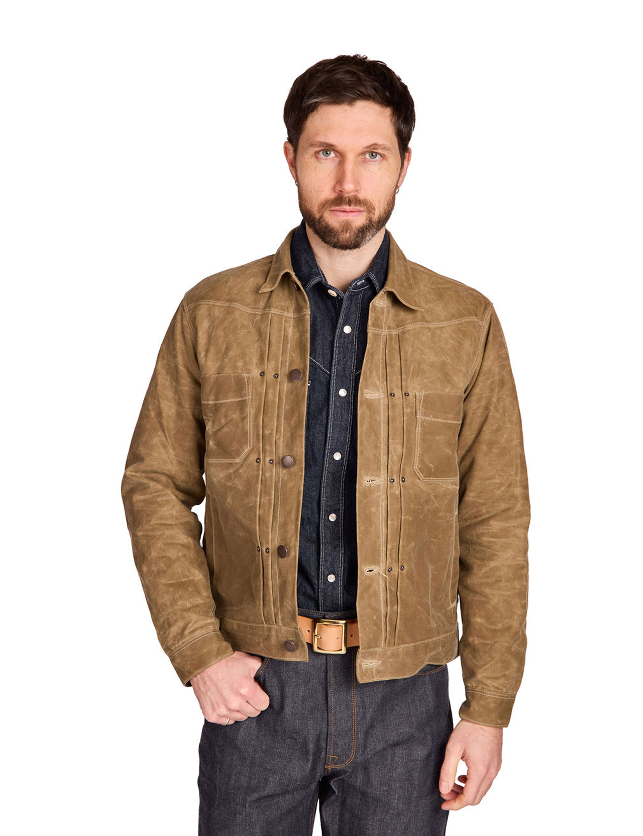Freenote Cloth - Riders Jacket Waxed Canvas Purple Interior - Tobacco
