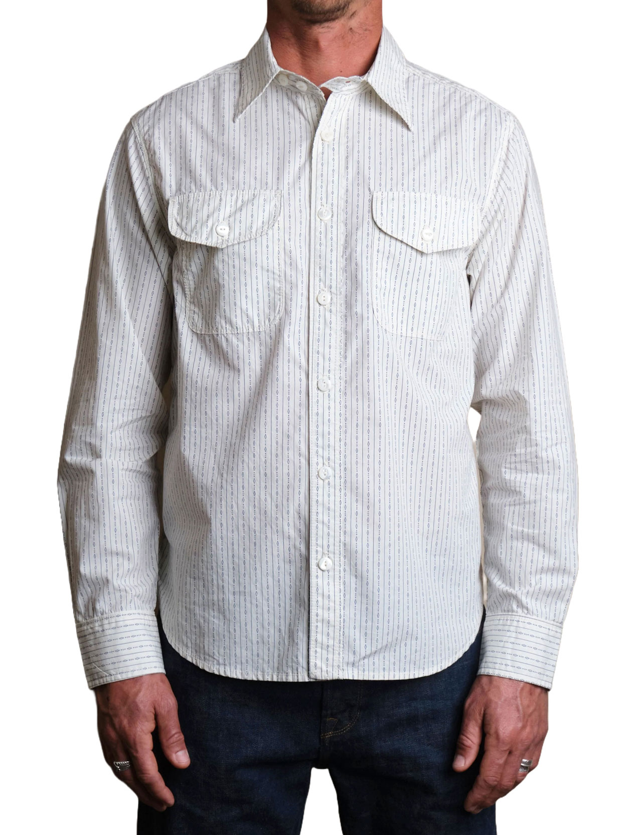 Freenote Cloth - Wells Stripe Shirt - White