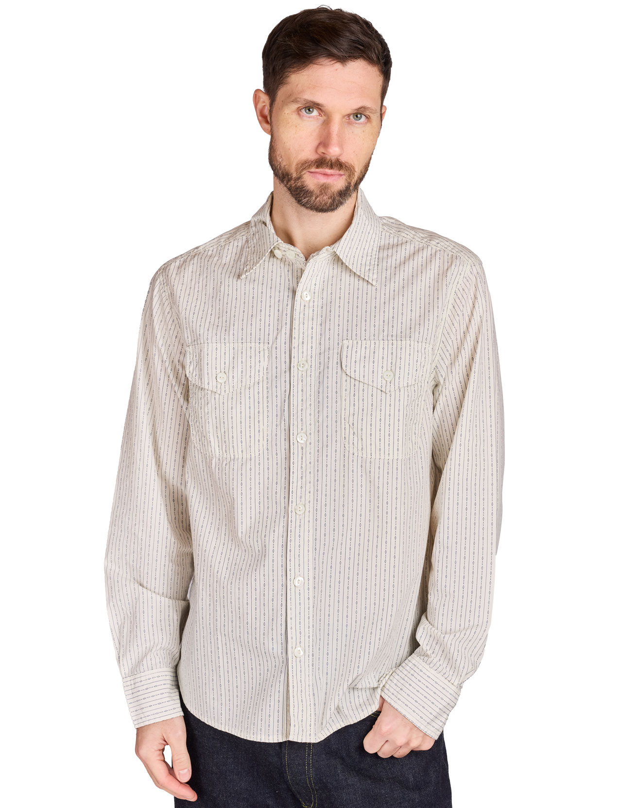 Freenote Cloth - Wells Stripe Shirt - White