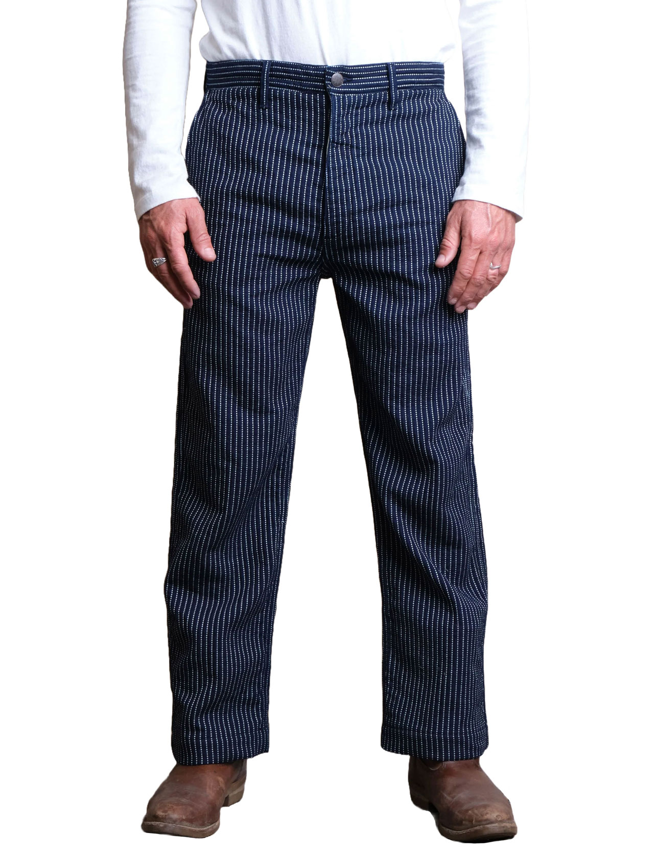 Freenote Cloth - Western Pant - Blue Dobby Stripe