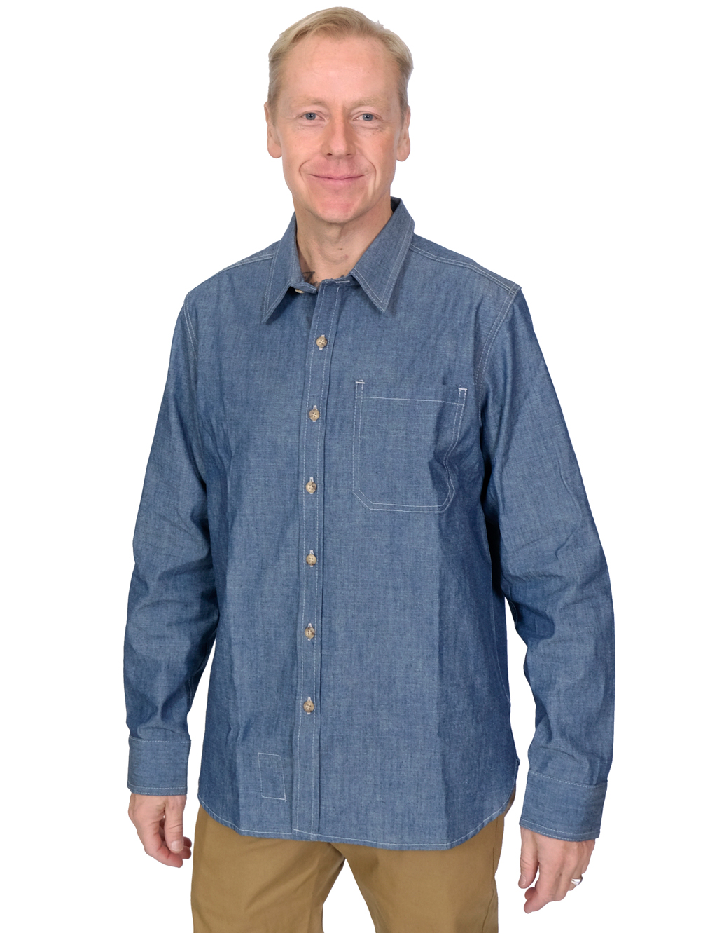 Ginew - Mohican Crew Shirt Chambray Shirt - Blue