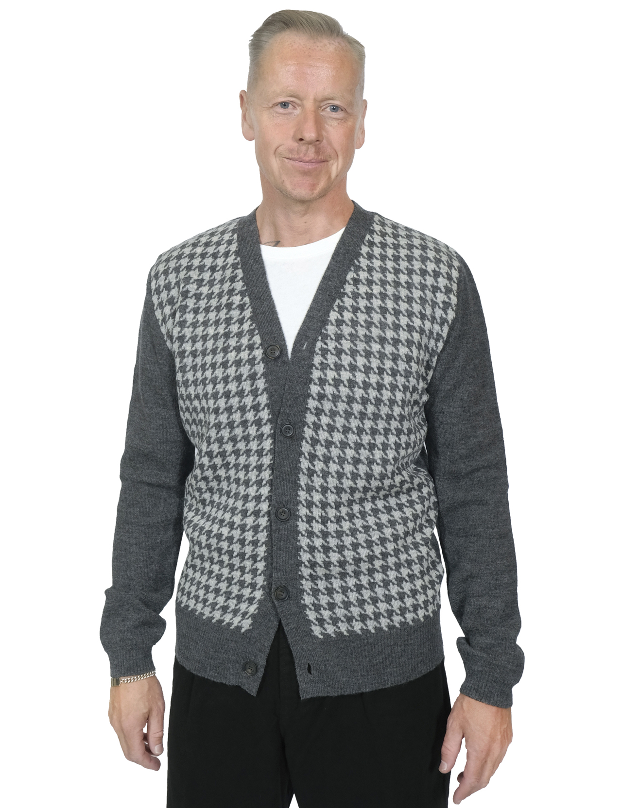 Hansen - Thomas Hounds Tooth Cardigan - Greyhound