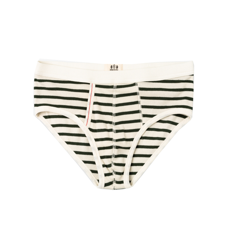 Hemen Biarritz - Etor Slip Briefs Breton Stripes - Khaki/Natural