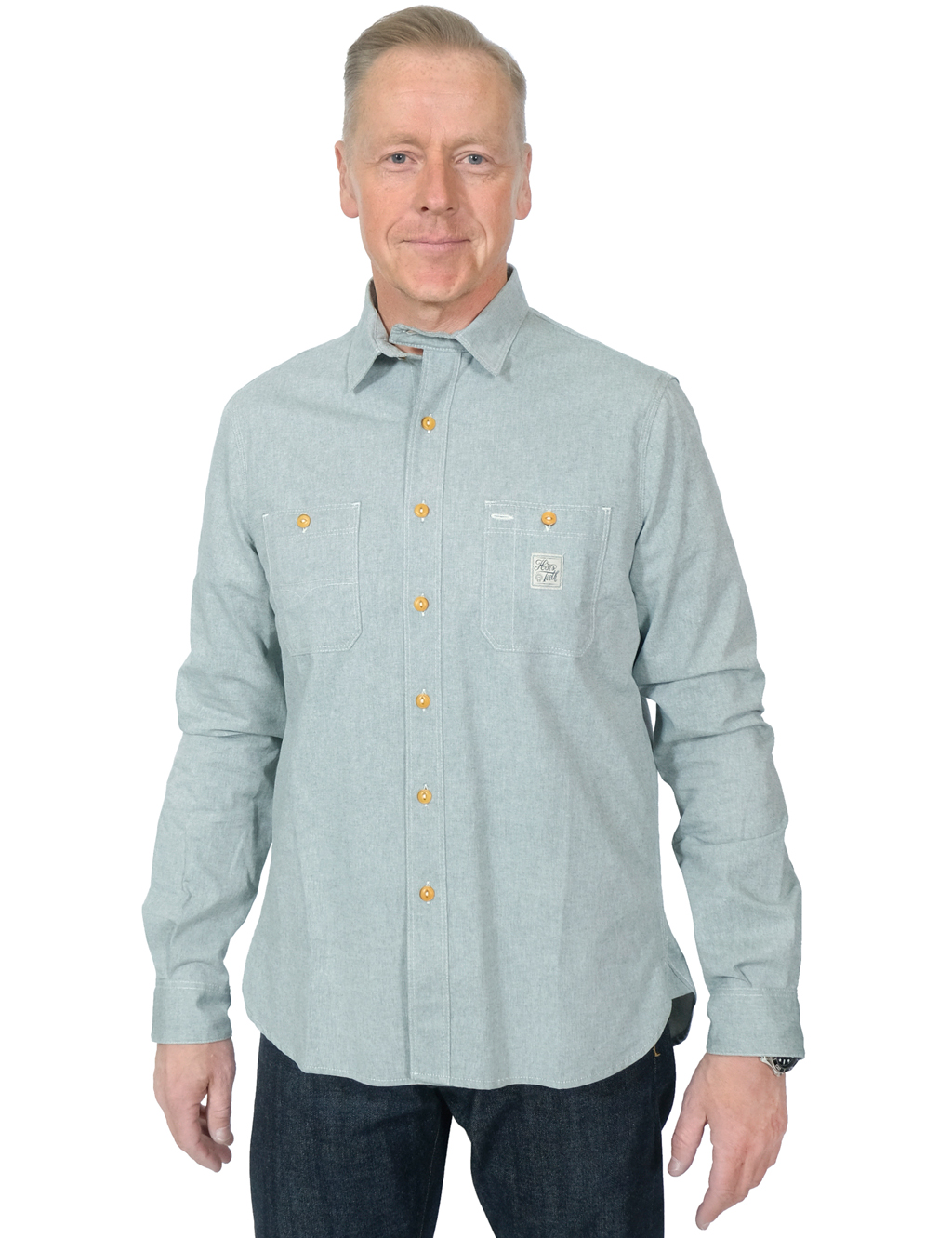 Hens-Teeth---Chambray-Work-Shirt---Green--1