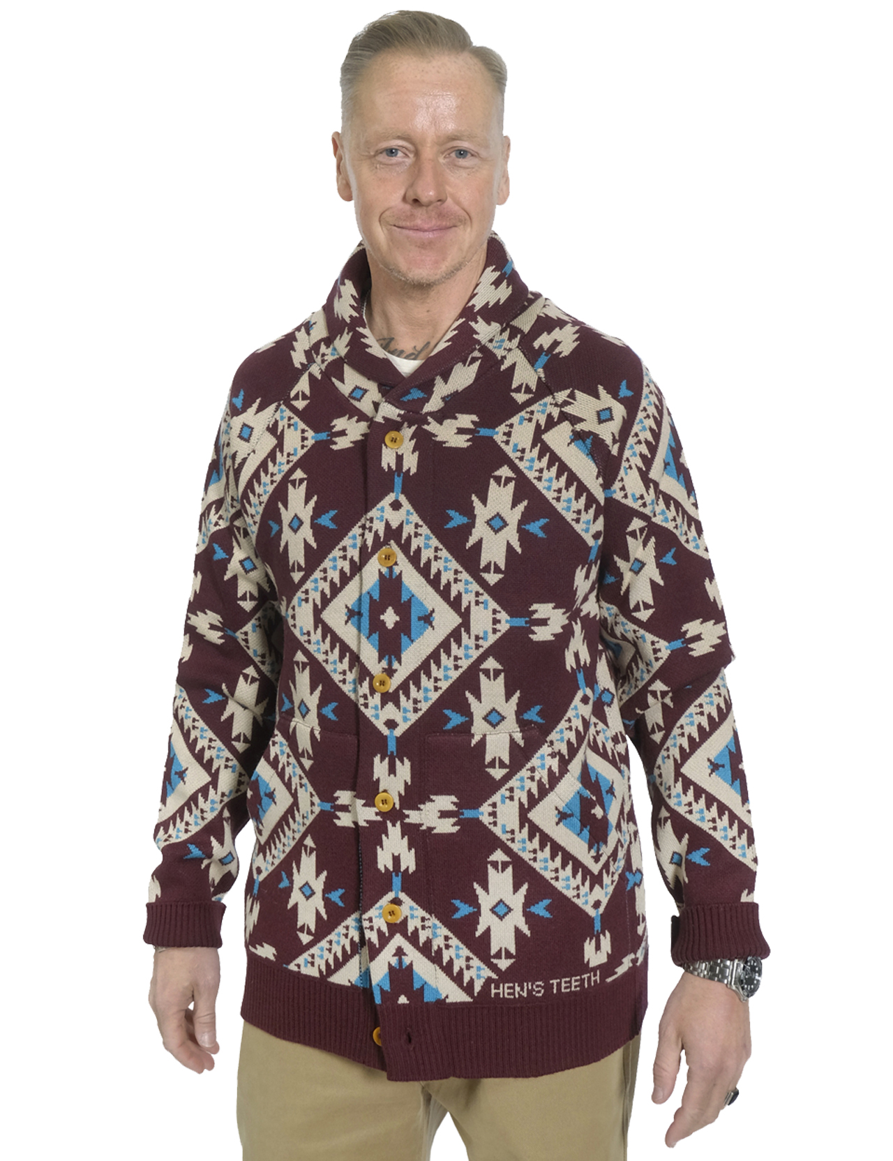 Hens Teeth - Heavy Knitted Native Weave Jacket - Bordeux