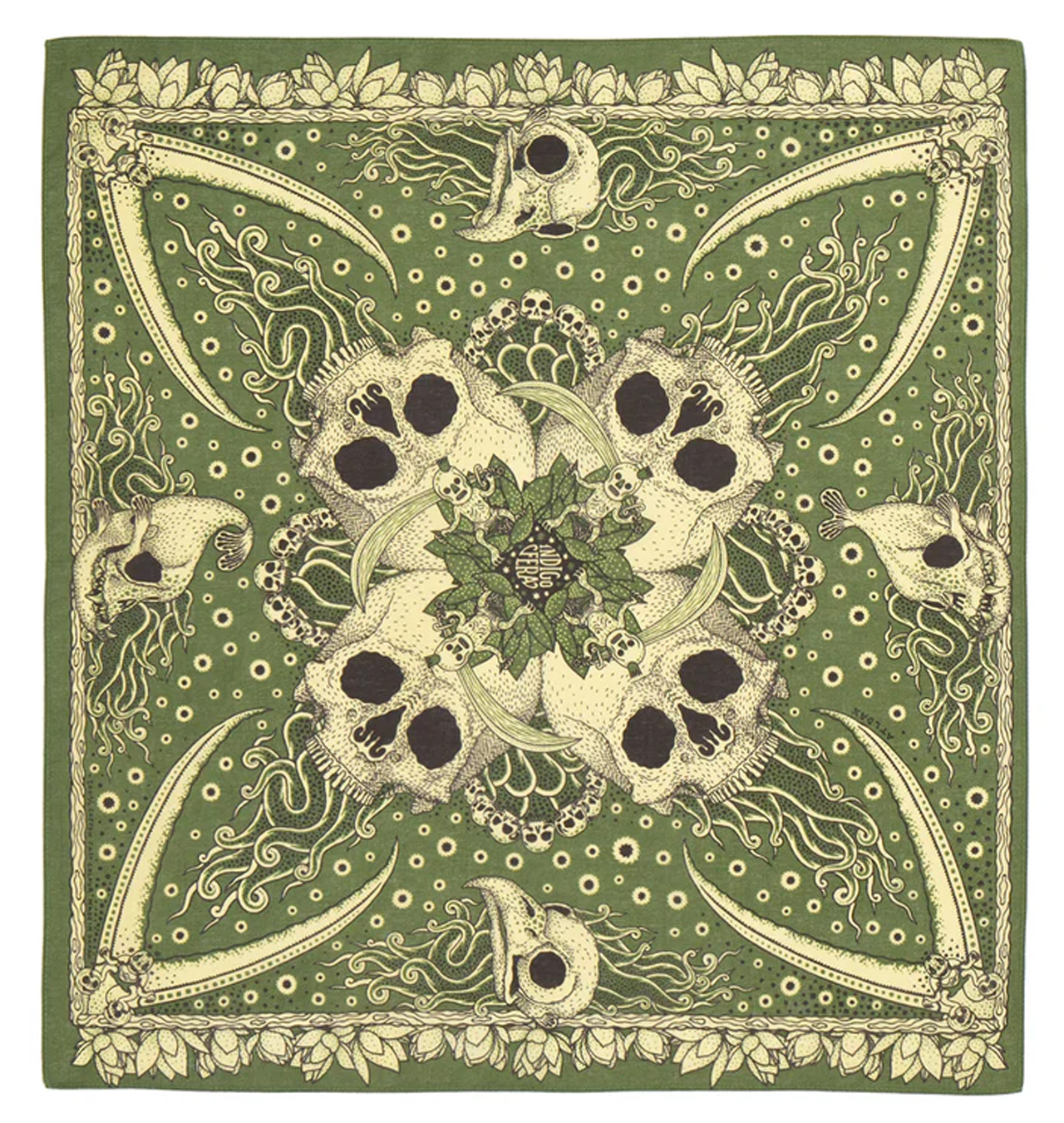 Indigofera - Björn Atldax Skull Bandana - Green